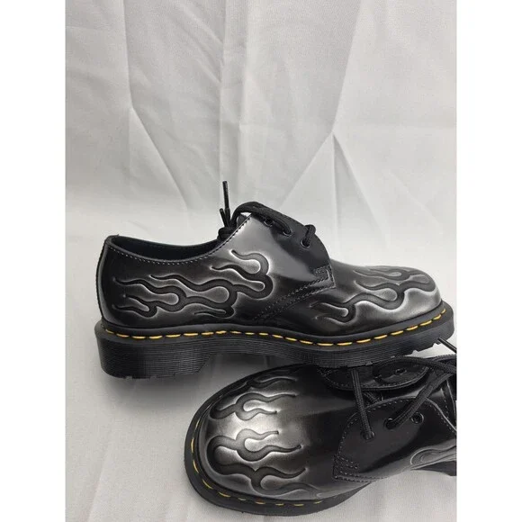Dr. Martens 1461 INFERNO Arcadia 3-Eye Shoes Black Silver Flames Unisex Sz US 8 - Picture 10 of 11